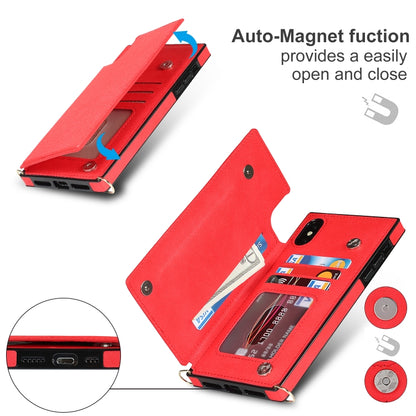 For iPhone XS Max Cross-body Square Double Buckle Flip Card Bag TPU+PU Case with Card Slots & Wallet & Photo & Strap(Red) - More iPhone Cases by buy2fix | Online Shopping UK | buy2fix