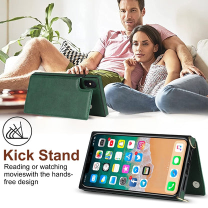 For iPhone XS Max Cross-body Square Double Buckle Flip Card Bag TPU+PU Case with Card Slots & Wallet & Photo & Strap(Green) - More iPhone Cases by buy2fix | Online Shopping UK | buy2fix