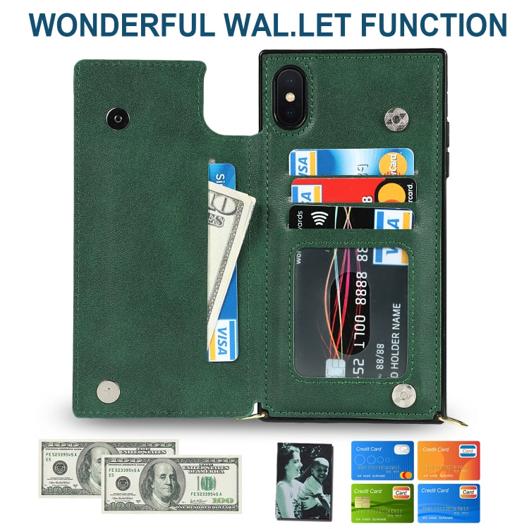 For iPhone XS Max Cross-body Square Double Buckle Flip Card Bag TPU+PU Case with Card Slots & Wallet & Photo & Strap(Green) - More iPhone Cases by buy2fix | Online Shopping UK | buy2fix