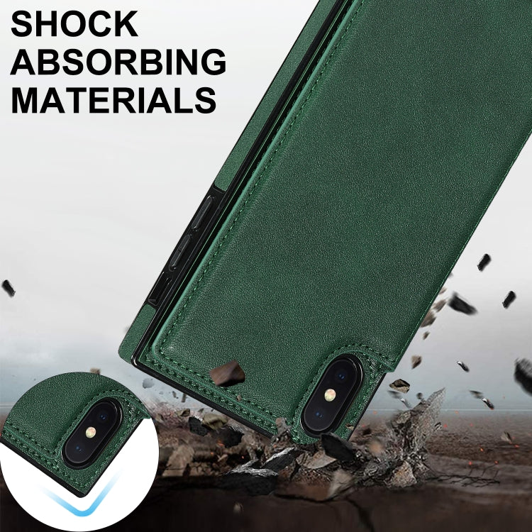For iPhone XS Max Cross-body Square Double Buckle Flip Card Bag TPU+PU Case with Card Slots & Wallet & Photo & Strap(Green) - More iPhone Cases by buy2fix | Online Shopping UK | buy2fix