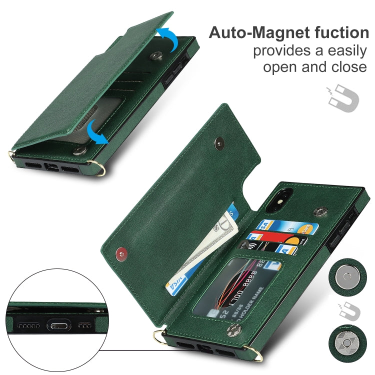 For iPhone XS Max Cross-body Square Double Buckle Flip Card Bag TPU+PU Case with Card Slots & Wallet & Photo & Strap(Green) - More iPhone Cases by buy2fix | Online Shopping UK | buy2fix
