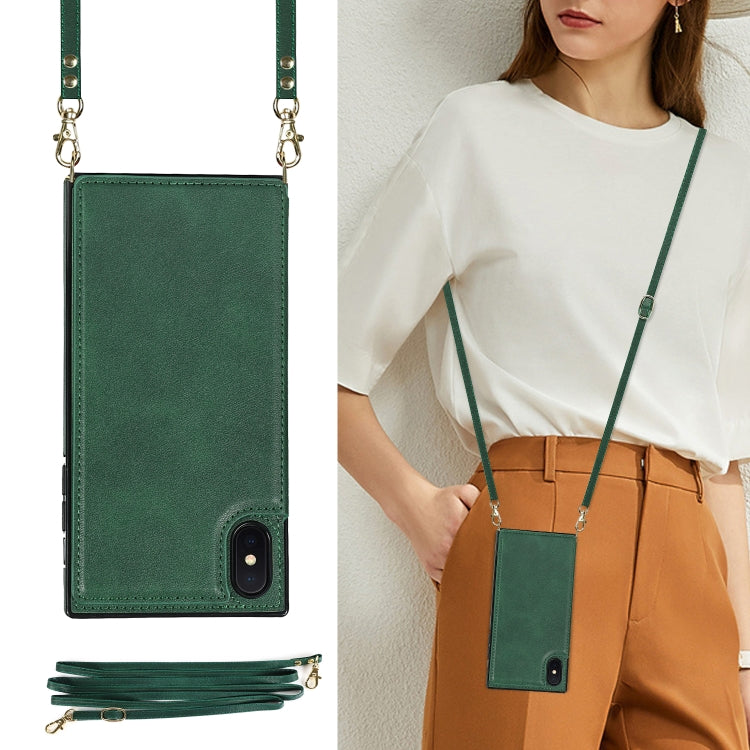 For iPhone XS Max Cross-body Square Double Buckle Flip Card Bag TPU+PU Case with Card Slots & Wallet & Photo & Strap(Green) - More iPhone Cases by buy2fix | Online Shopping UK | buy2fix