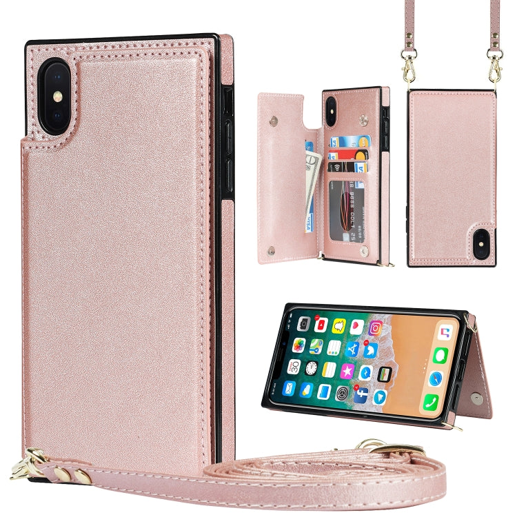 For iPhone XS Max Cross-body Square Double Buckle Flip Card Bag TPU+PU Case with Card Slots & Wallet & Photo & Strap(Rose Gold) - More iPhone Cases by buy2fix | Online Shopping UK | buy2fix