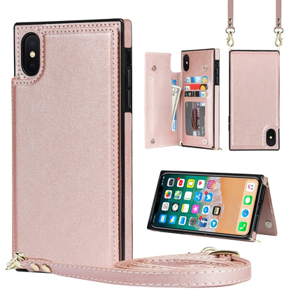For iPhone XS Max Cross-body Square Double Buckle Flip Card Bag TPU+PU Case with Card Slots & Wallet & Photo & Strap(Rose Gold) - More iPhone Cases by buy2fix | Online Shopping UK | buy2fix