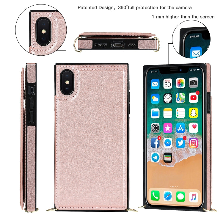 For iPhone XS Max Cross-body Square Double Buckle Flip Card Bag TPU+PU Case with Card Slots & Wallet & Photo & Strap(Rose Gold) - More iPhone Cases by buy2fix | Online Shopping UK | buy2fix