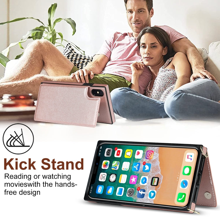 For iPhone XS Max Cross-body Square Double Buckle Flip Card Bag TPU+PU Case with Card Slots & Wallet & Photo & Strap(Rose Gold) - More iPhone Cases by buy2fix | Online Shopping UK | buy2fix
