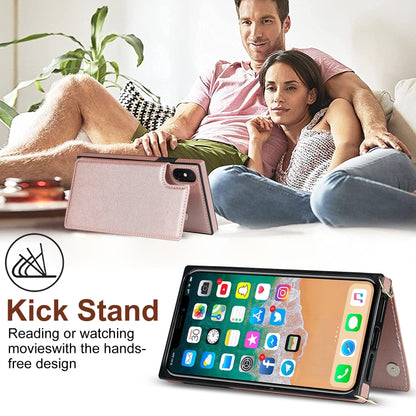 For iPhone XS Max Cross-body Square Double Buckle Flip Card Bag TPU+PU Case with Card Slots & Wallet & Photo & Strap(Rose Gold) - More iPhone Cases by buy2fix | Online Shopping UK | buy2fix