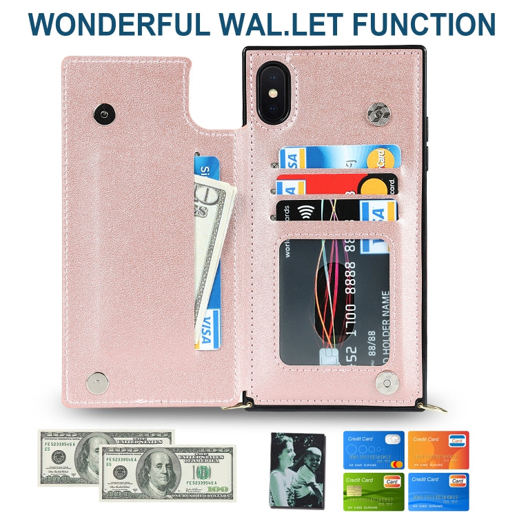 For iPhone XS Max Cross-body Square Double Buckle Flip Card Bag TPU+PU Case with Card Slots & Wallet & Photo & Strap(Rose Gold) - More iPhone Cases by buy2fix | Online Shopping UK | buy2fix