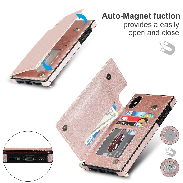 For iPhone XS Max Cross-body Square Double Buckle Flip Card Bag TPU+PU Case with Card Slots & Wallet & Photo & Strap(Rose Gold) - More iPhone Cases by buy2fix | Online Shopping UK | buy2fix
