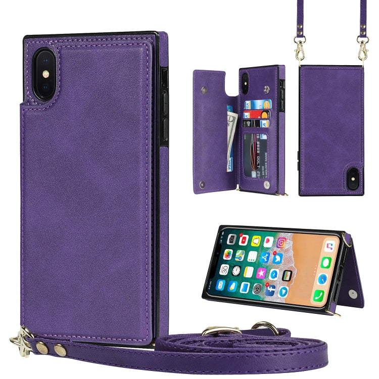 For iPhone XS Max Cross-body Square Double Buckle Flip Card Bag TPU+PU Case with Card Slots & Wallet & Photo & Strap(Purple) - More iPhone Cases by buy2fix | Online Shopping UK | buy2fix