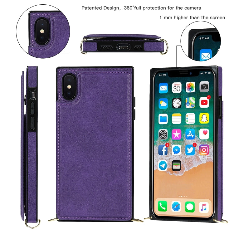 For iPhone XS Max Cross-body Square Double Buckle Flip Card Bag TPU+PU Case with Card Slots & Wallet & Photo & Strap(Purple) - More iPhone Cases by buy2fix | Online Shopping UK | buy2fix
