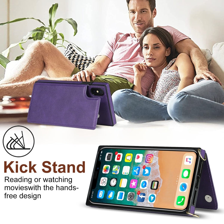 For iPhone XS Max Cross-body Square Double Buckle Flip Card Bag TPU+PU Case with Card Slots & Wallet & Photo & Strap(Purple) - More iPhone Cases by buy2fix | Online Shopping UK | buy2fix
