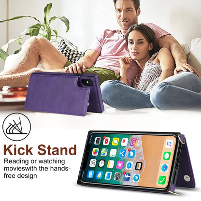 For iPhone XS Max Cross-body Square Double Buckle Flip Card Bag TPU+PU Case with Card Slots & Wallet & Photo & Strap(Purple) - More iPhone Cases by buy2fix | Online Shopping UK | buy2fix