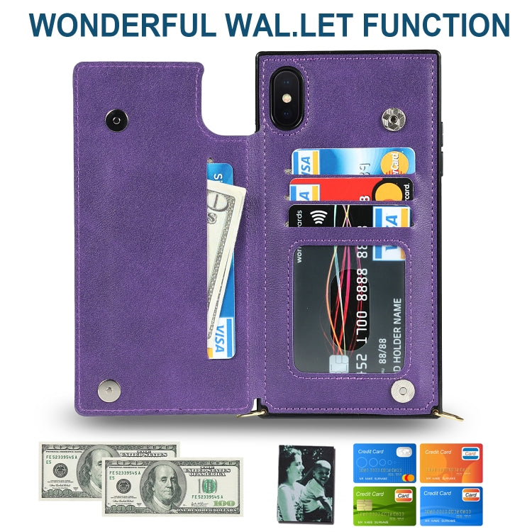 For iPhone XS Max Cross-body Square Double Buckle Flip Card Bag TPU+PU Case with Card Slots & Wallet & Photo & Strap(Purple) - More iPhone Cases by buy2fix | Online Shopping UK | buy2fix