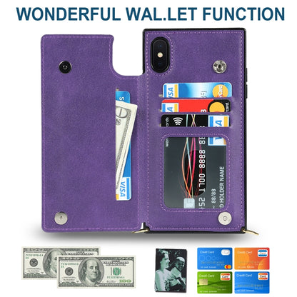 For iPhone XS Max Cross-body Square Double Buckle Flip Card Bag TPU+PU Case with Card Slots & Wallet & Photo & Strap(Purple) - More iPhone Cases by buy2fix | Online Shopping UK | buy2fix
