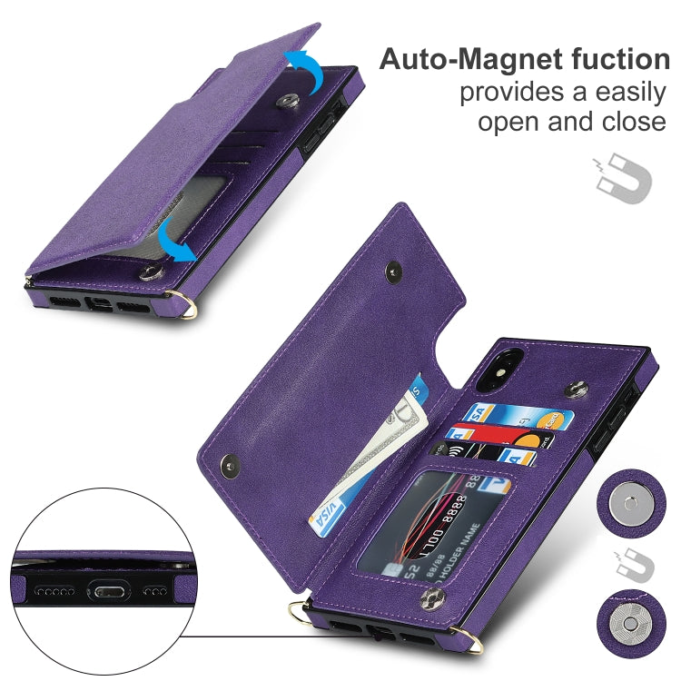 For iPhone XS Max Cross-body Square Double Buckle Flip Card Bag TPU+PU Case with Card Slots & Wallet & Photo & Strap(Purple) - More iPhone Cases by buy2fix | Online Shopping UK | buy2fix