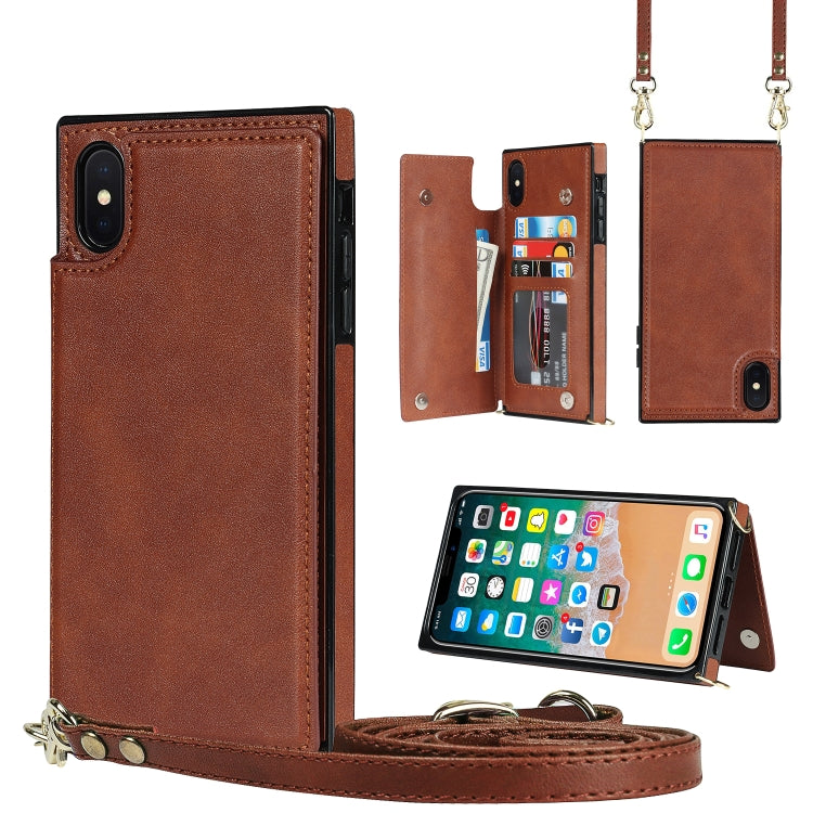 For iPhone XS Max Cross-body Square Double Buckle Flip Card Bag TPU+PU Case with Card Slots & Wallet & Photo & Strap(Brown) - More iPhone Cases by buy2fix | Online Shopping UK | buy2fix