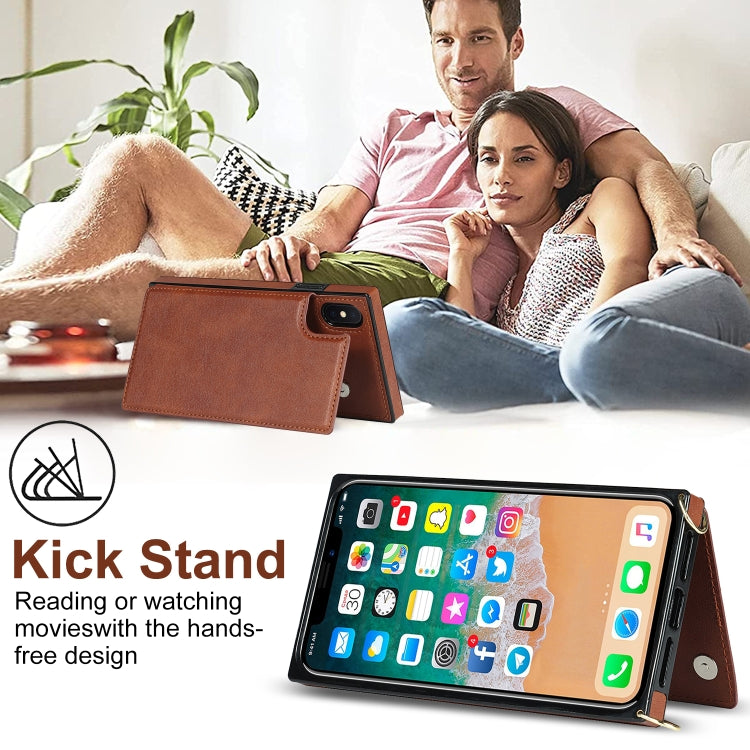 For iPhone XS Max Cross-body Square Double Buckle Flip Card Bag TPU+PU Case with Card Slots & Wallet & Photo & Strap(Brown) - More iPhone Cases by buy2fix | Online Shopping UK | buy2fix
