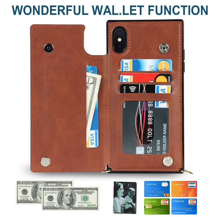 For iPhone XS Max Cross-body Square Double Buckle Flip Card Bag TPU+PU Case with Card Slots & Wallet & Photo & Strap(Brown) - More iPhone Cases by buy2fix | Online Shopping UK | buy2fix
