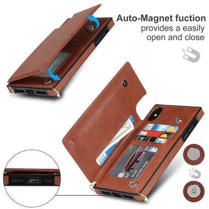 For iPhone XS Max Cross-body Square Double Buckle Flip Card Bag TPU+PU Case with Card Slots & Wallet & Photo & Strap(Brown) - More iPhone Cases by buy2fix | Online Shopping UK | buy2fix