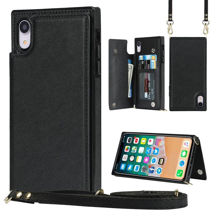 For iPhone XR Cross-body Square Double Buckle Flip Card Bag TPU+PU Case with Card Slots & Wallet & Photo & Strap(Black) - More iPhone Cases by buy2fix | Online Shopping UK | buy2fix