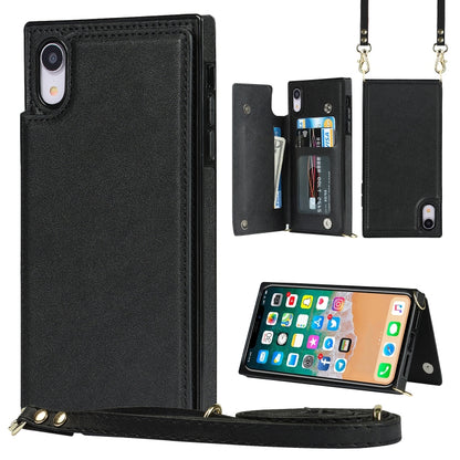 For iPhone XR Cross-body Square Double Buckle Flip Card Bag TPU+PU Case with Card Slots & Wallet & Photo & Strap(Black) - More iPhone Cases by buy2fix | Online Shopping UK | buy2fix