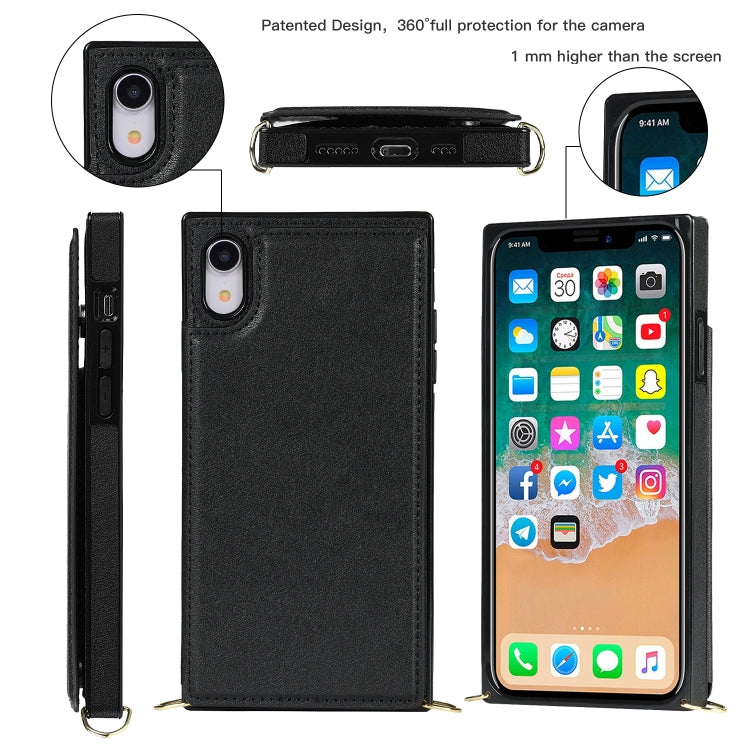 For iPhone XR Cross-body Square Double Buckle Flip Card Bag TPU+PU Case with Card Slots & Wallet & Photo & Strap(Black) - More iPhone Cases by buy2fix | Online Shopping UK | buy2fix