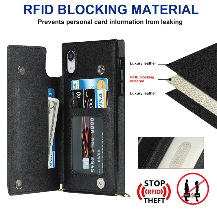 For iPhone XR Cross-body Square Double Buckle Flip Card Bag TPU+PU Case with Card Slots & Wallet & Photo & Strap(Black) - More iPhone Cases by buy2fix | Online Shopping UK | buy2fix