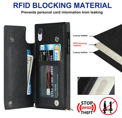 For iPhone XR Cross-body Square Double Buckle Flip Card Bag TPU+PU Case with Card Slots & Wallet & Photo & Strap(Black) - More iPhone Cases by buy2fix | Online Shopping UK | buy2fix