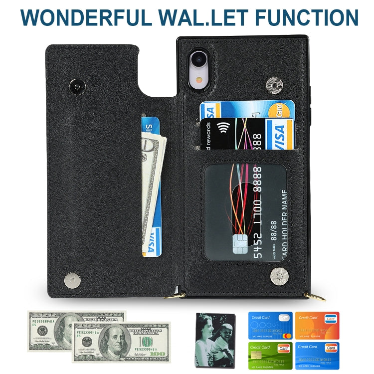 For iPhone XR Cross-body Square Double Buckle Flip Card Bag TPU+PU Case with Card Slots & Wallet & Photo & Strap(Black) - More iPhone Cases by buy2fix | Online Shopping UK | buy2fix