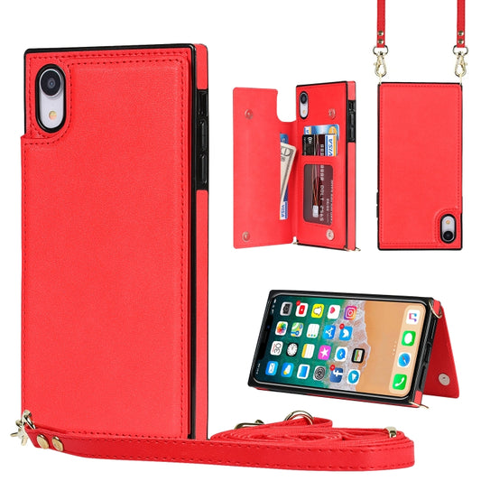 For iPhone XR Cross-body Square Double Buckle Flip Card Bag TPU+PU Case with Card Slots & Wallet & Photo & Strap(Red) - More iPhone Cases by buy2fix | Online Shopping UK | buy2fix