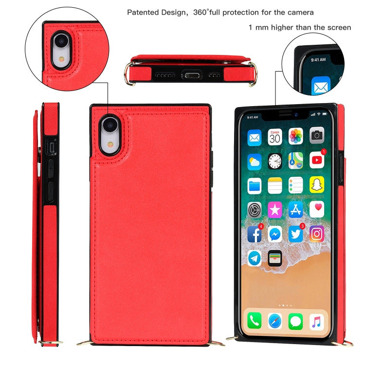 For iPhone XR Cross-body Square Double Buckle Flip Card Bag TPU+PU Case with Card Slots & Wallet & Photo & Strap(Red) - More iPhone Cases by buy2fix | Online Shopping UK | buy2fix