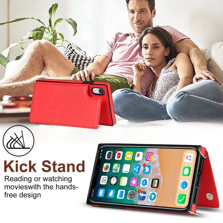 For iPhone XR Cross-body Square Double Buckle Flip Card Bag TPU+PU Case with Card Slots & Wallet & Photo & Strap(Red) - More iPhone Cases by buy2fix | Online Shopping UK | buy2fix