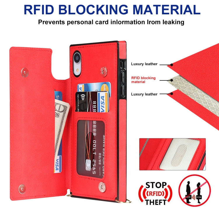 For iPhone XR Cross-body Square Double Buckle Flip Card Bag TPU+PU Case with Card Slots & Wallet & Photo & Strap(Red) - More iPhone Cases by buy2fix | Online Shopping UK | buy2fix