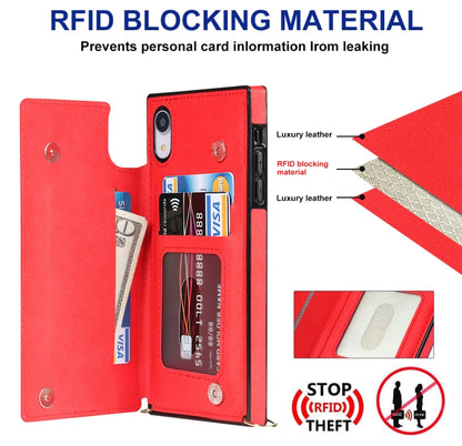 For iPhone XR Cross-body Square Double Buckle Flip Card Bag TPU+PU Case with Card Slots & Wallet & Photo & Strap(Red) - More iPhone Cases by buy2fix | Online Shopping UK | buy2fix