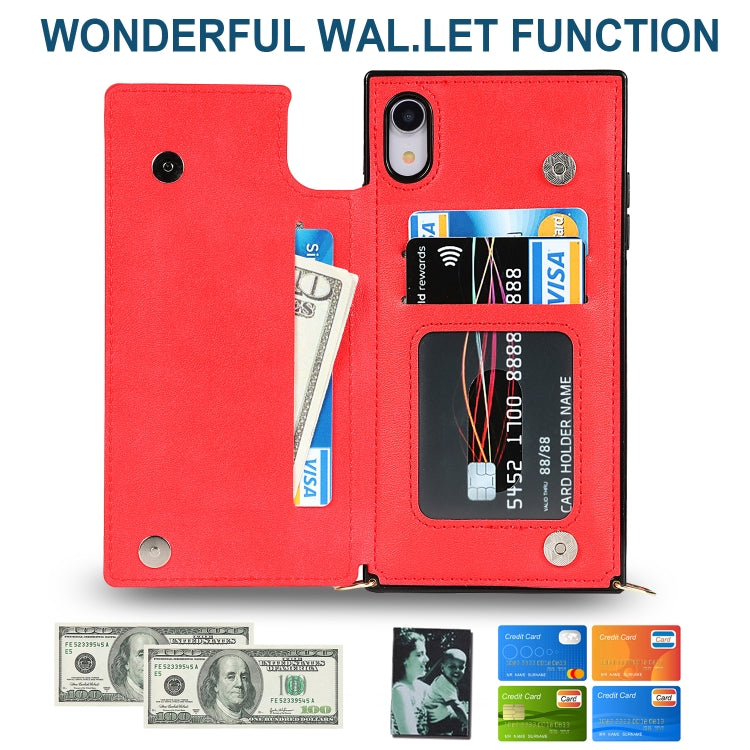For iPhone XR Cross-body Square Double Buckle Flip Card Bag TPU+PU Case with Card Slots & Wallet & Photo & Strap(Red) - More iPhone Cases by buy2fix | Online Shopping UK | buy2fix