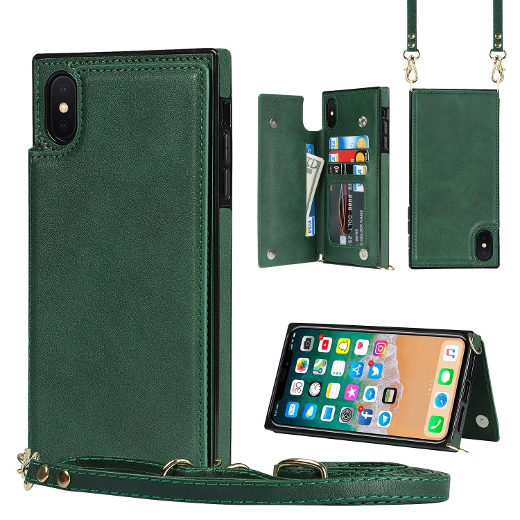 For iPhone XR Cross-body Square Double Buckle Flip Card Bag TPU+PU Case with Card Slots & Wallet & Photo & Strap(Green) - More iPhone Cases by buy2fix | Online Shopping UK | buy2fix