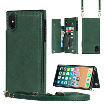 For iPhone XR Cross-body Square Double Buckle Flip Card Bag TPU+PU Case with Card Slots & Wallet & Photo & Strap(Green) - More iPhone Cases by buy2fix | Online Shopping UK | buy2fix