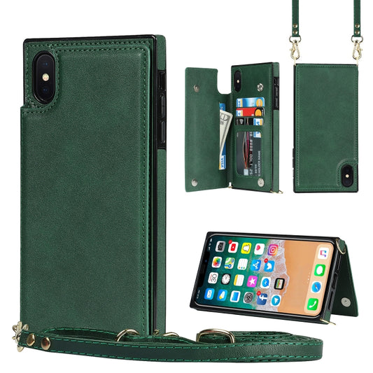 For iPhone XR Cross-body Square Double Buckle Flip Card Bag TPU+PU Case with Card Slots & Wallet & Photo & Strap(Green) - More iPhone Cases by buy2fix | Online Shopping UK | buy2fix