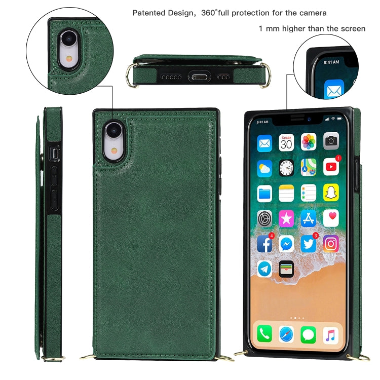 For iPhone XR Cross-body Square Double Buckle Flip Card Bag TPU+PU Case with Card Slots & Wallet & Photo & Strap(Green) - More iPhone Cases by buy2fix | Online Shopping UK | buy2fix