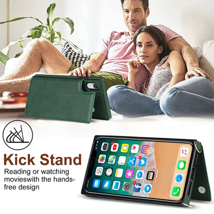 For iPhone XR Cross-body Square Double Buckle Flip Card Bag TPU+PU Case with Card Slots & Wallet & Photo & Strap(Green) - More iPhone Cases by buy2fix | Online Shopping UK | buy2fix