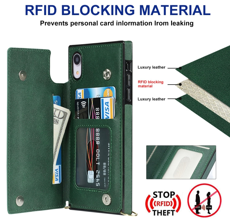 For iPhone XR Cross-body Square Double Buckle Flip Card Bag TPU+PU Case with Card Slots & Wallet & Photo & Strap(Green) - More iPhone Cases by buy2fix | Online Shopping UK | buy2fix