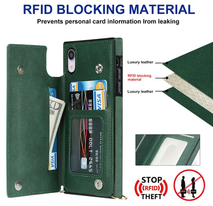 For iPhone XR Cross-body Square Double Buckle Flip Card Bag TPU+PU Case with Card Slots & Wallet & Photo & Strap(Green) - More iPhone Cases by buy2fix | Online Shopping UK | buy2fix