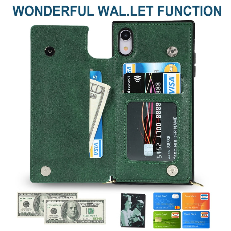 For iPhone XR Cross-body Square Double Buckle Flip Card Bag TPU+PU Case with Card Slots & Wallet & Photo & Strap(Green) - More iPhone Cases by buy2fix | Online Shopping UK | buy2fix
