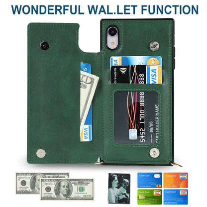 For iPhone XR Cross-body Square Double Buckle Flip Card Bag TPU+PU Case with Card Slots & Wallet & Photo & Strap(Green) - More iPhone Cases by buy2fix | Online Shopping UK | buy2fix