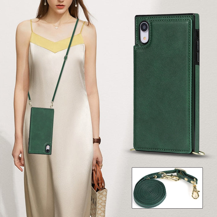 For iPhone XR Cross-body Square Double Buckle Flip Card Bag TPU+PU Case with Card Slots & Wallet & Photo & Strap(Green) - More iPhone Cases by buy2fix | Online Shopping UK | buy2fix