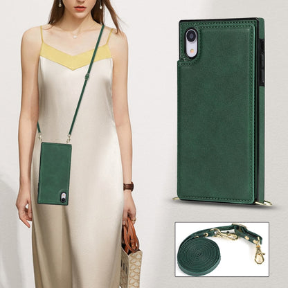 For iPhone XR Cross-body Square Double Buckle Flip Card Bag TPU+PU Case with Card Slots & Wallet & Photo & Strap(Green) - More iPhone Cases by buy2fix | Online Shopping UK | buy2fix