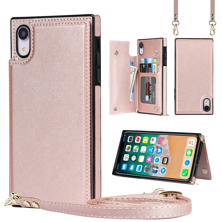 For iPhone XR Cross-body Square Double Buckle Flip Card Bag TPU+PU Case with Card Slots & Wallet & Photo & Strap(Rose Gold) - More iPhone Cases by buy2fix | Online Shopping UK | buy2fix