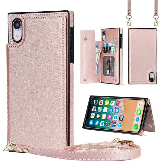 For iPhone XR Cross-body Square Double Buckle Flip Card Bag TPU+PU Case with Card Slots & Wallet & Photo & Strap(Rose Gold) - More iPhone Cases by buy2fix | Online Shopping UK | buy2fix