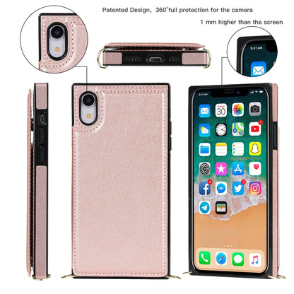 For iPhone XR Cross-body Square Double Buckle Flip Card Bag TPU+PU Case with Card Slots & Wallet & Photo & Strap(Rose Gold) - More iPhone Cases by buy2fix | Online Shopping UK | buy2fix